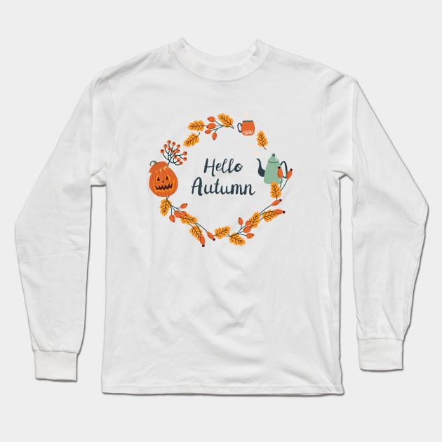 Hello Autumn wreath Long Sleeve T-Shirt by DanielK